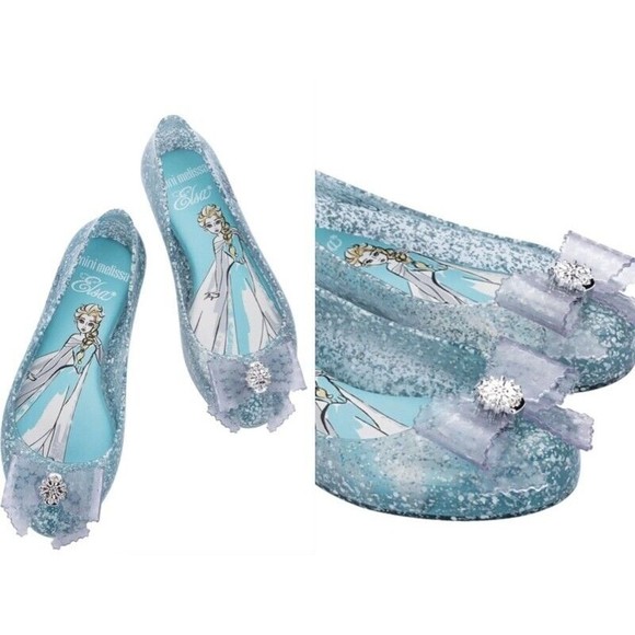 mini melissa Sweet Love Disney  Elsa FROZEN 2 glitter bow flat girl shoes Sz 2 - Picture 1 of 11